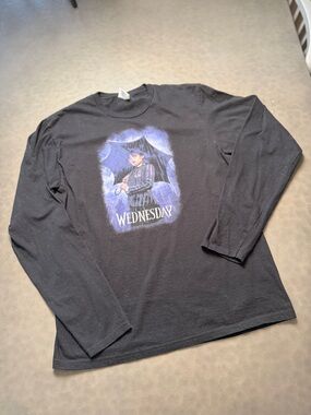 Wednesday Addams Graphic Long Sleeve Shirt Black Goth TV Show M
